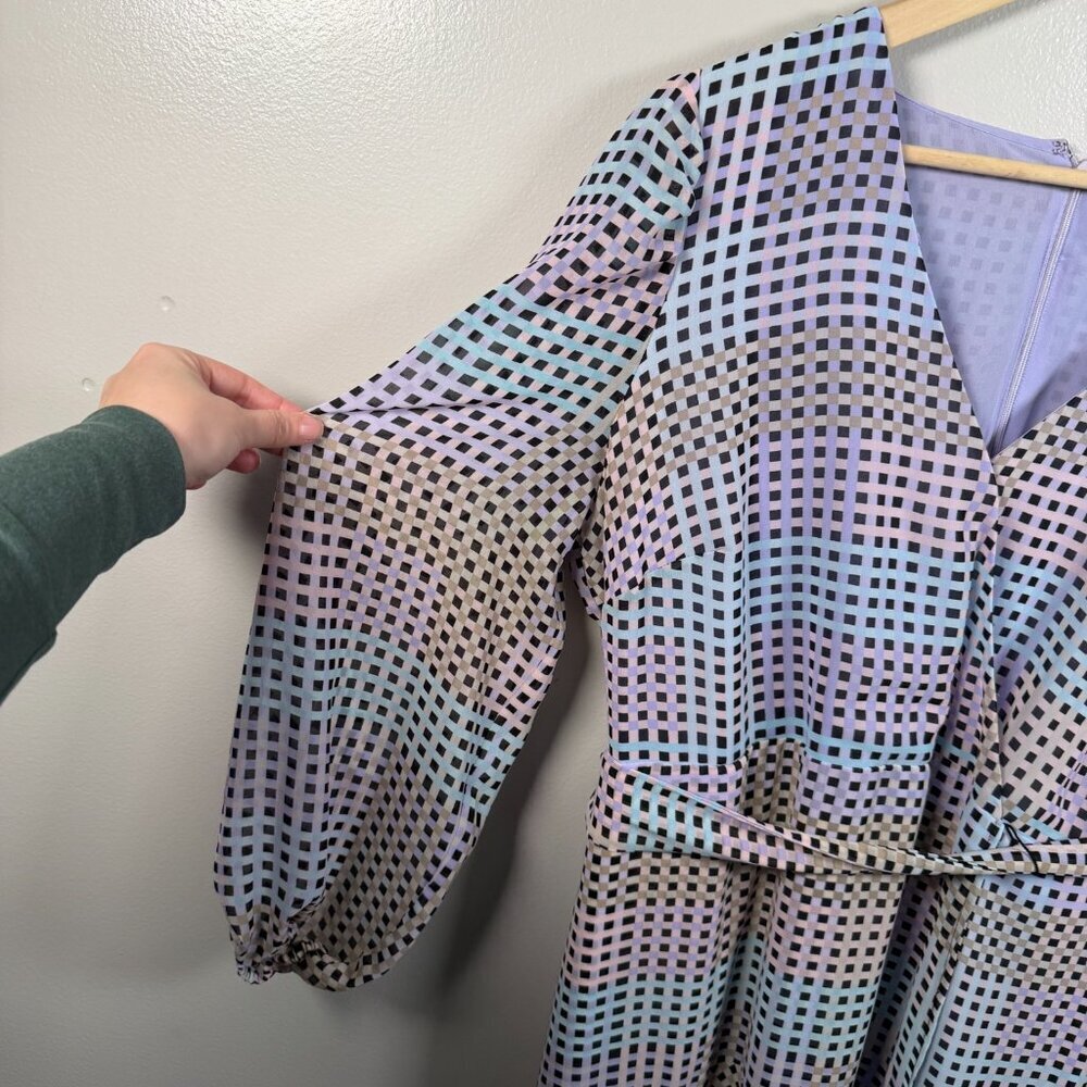 Calvin Klein Geometric Faux Wrap Dress Size 16W Purple Chiffon Career Church - Picture 6 of 15